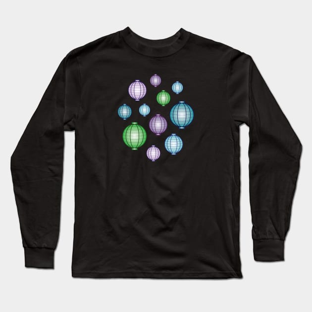 Lanterns | Mid Autumn Festival | Green Purple Blue | Black Long Sleeve T-Shirt by Wintre2